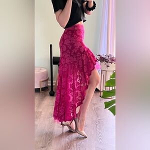 OLVI'S Vibrant Pink Lace High Low Skirt